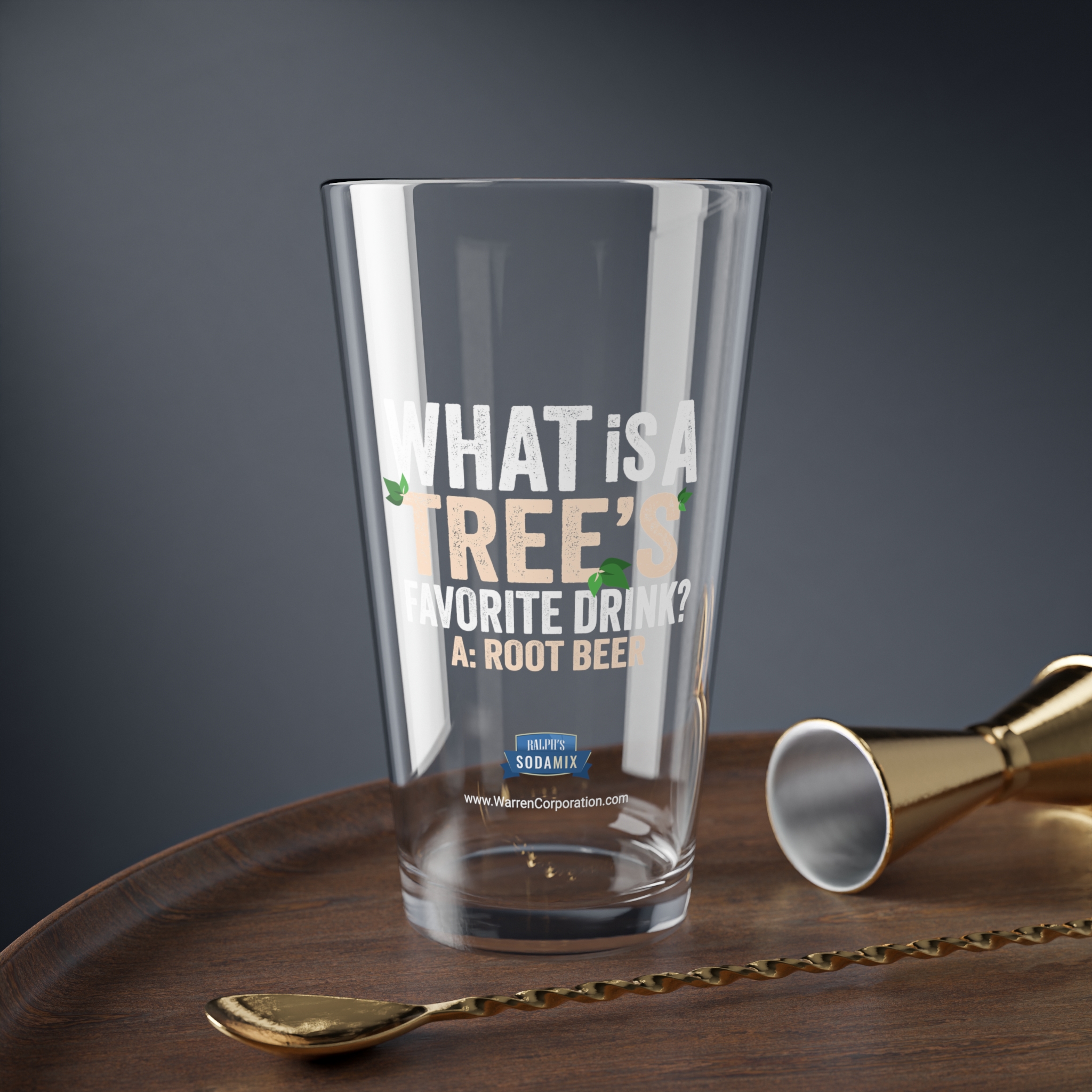 What is A Tree's Favorite Drink Humor Mixing Glass, 16oz